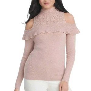 WHBM Cold Shoulder Sweater Size L Wool Blend Pink Knit